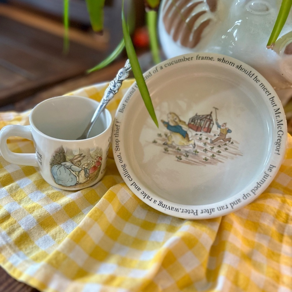 Wedgwood Peter Rabbit Childs Bowl and Cup Dish Set with Fork